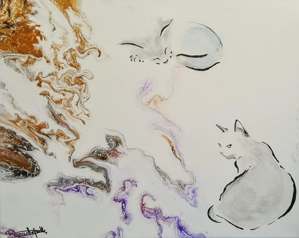 white abstract cats